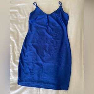 Mind Code Electric Blue Satin Midi Slip Dress